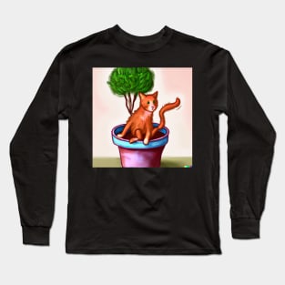 Cat Design- Tree, Plant and cat Long Sleeve T-Shirt